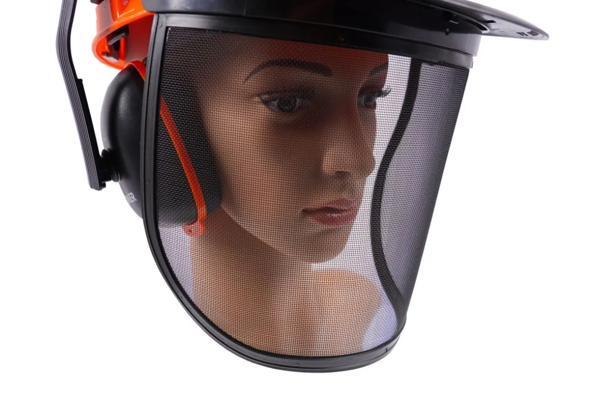 Forsthelm mit Visier und Gehörschutz orange
