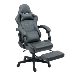 Gamingstuhl Bürostuhl Leder mit Massagefunktion GREG grau