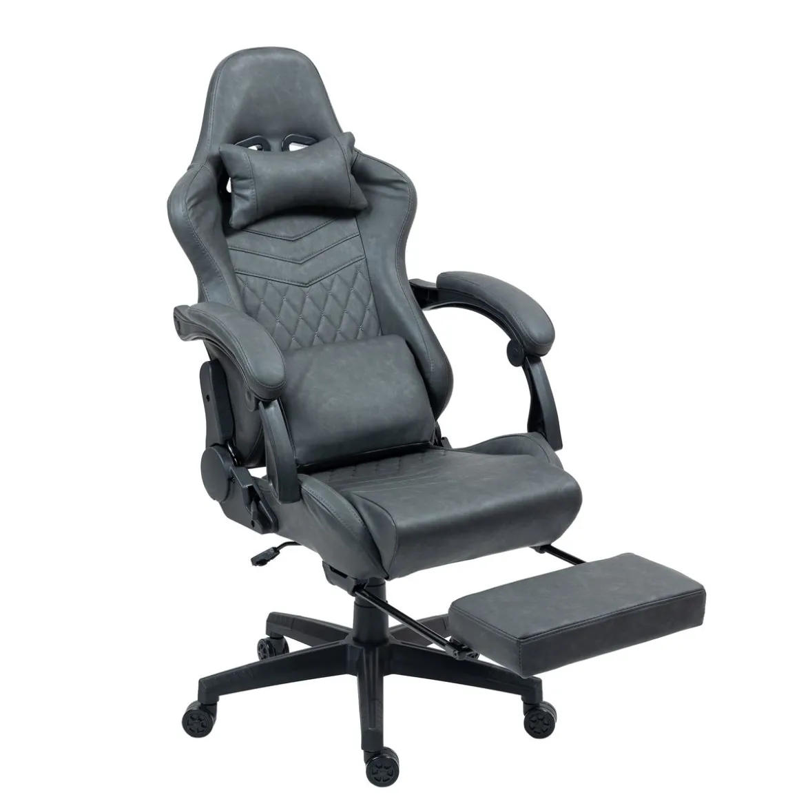 Gamingstuhl Bürostuhl Leder mit Massagefunktion GREG grau