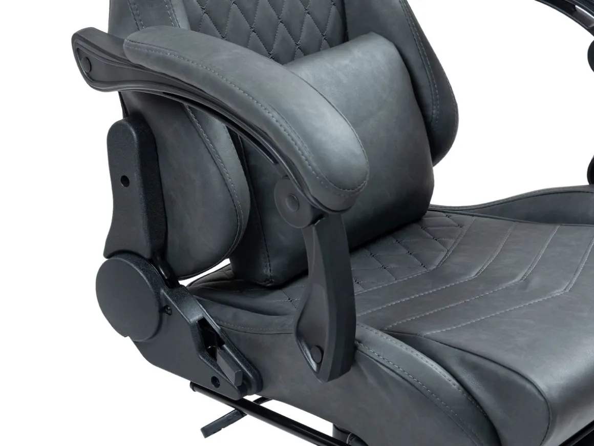 Gamingstuhl Bürostuhl Leder mit Massagefunktion GREG grau