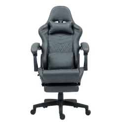 Gamingstuhl Bürostuhl Leder mit Massagefunktion GREG grau