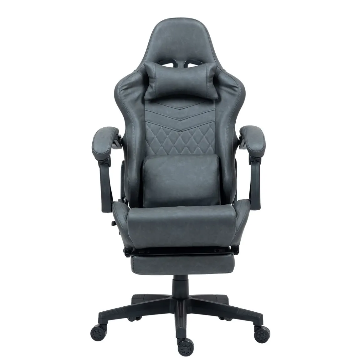 Gamingstuhl Bürostuhl Leder mit Massagefunktion GREG grau