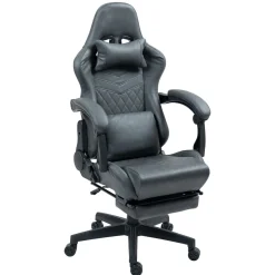 Gamingstuhl Bürostuhl Leder mit Massagefunktion GREG grau