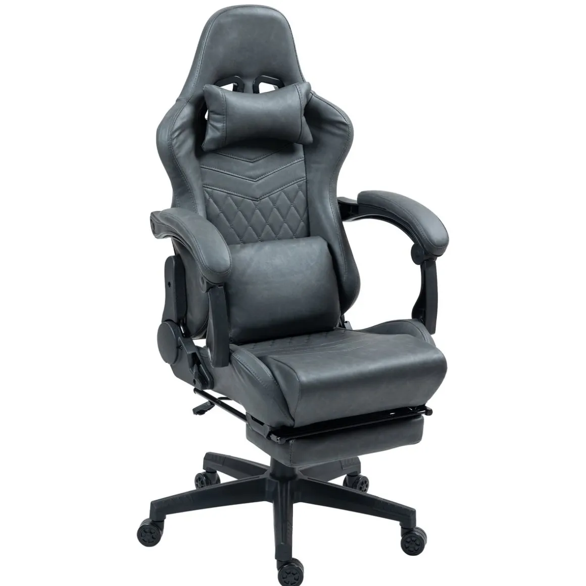 Gamingstuhl Bürostuhl Leder mit Massagefunktion GREG grau