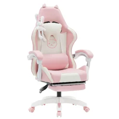 Gamingstuhl Bürostuhl Leder WINIFRED rosa/weiss