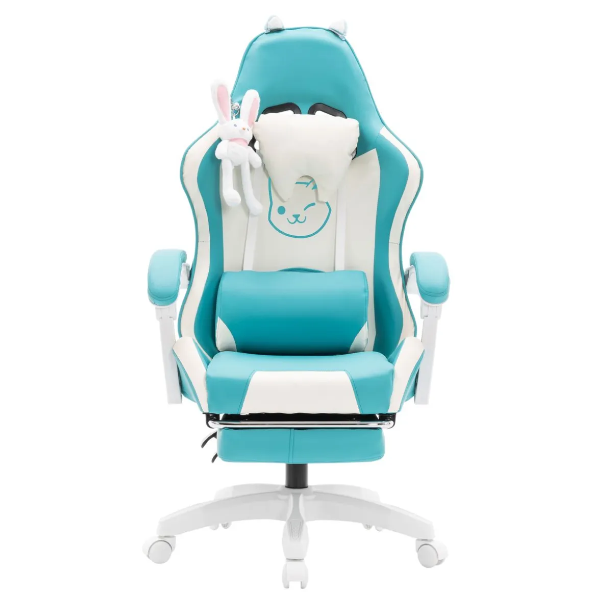 Gamingstuhl Bürostuhl Leder WINIFRED blau/weiss