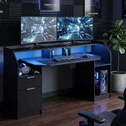 Gamingtisch LED REGULUS 180 x 66 x 91 cm schwarz