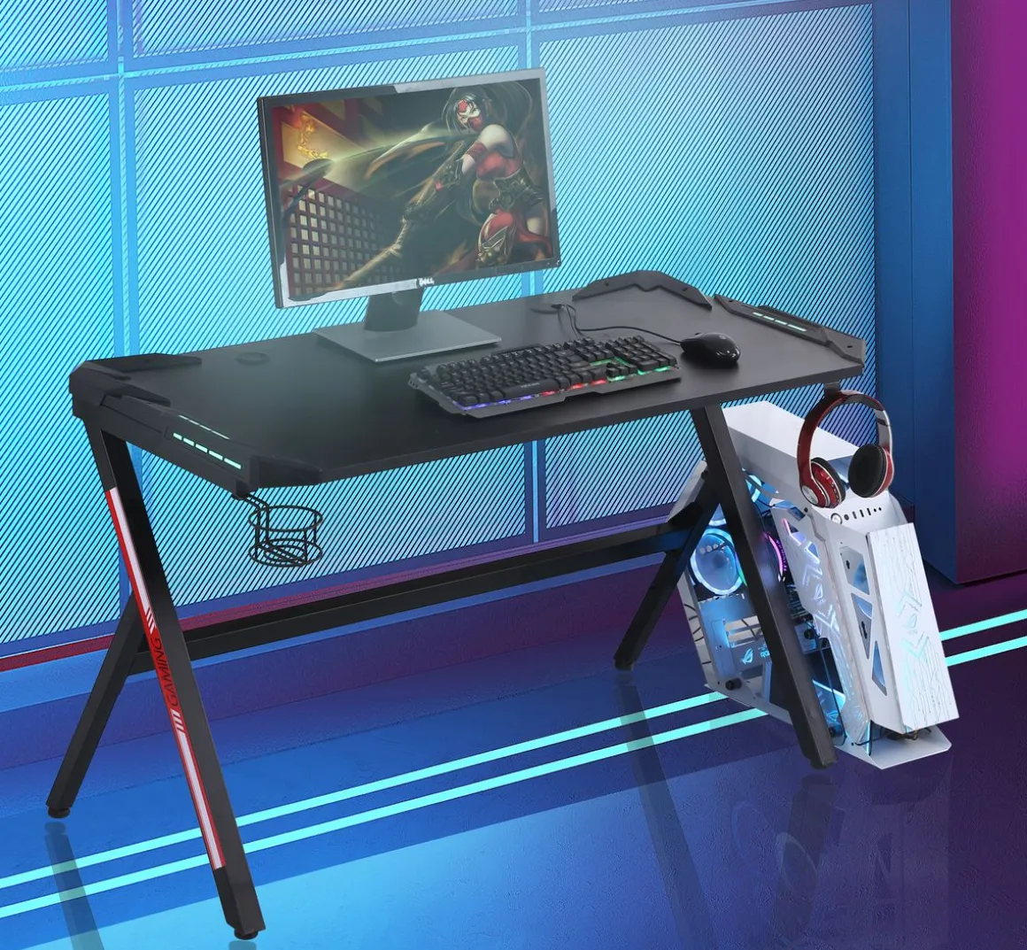 Gamingtisch LED 120 x 60 x 73 cm schwarz