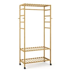 Garderobe auf Rollen Bambus ASTRID 79 x 169 cm natur