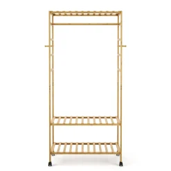 Garderobe auf Rollen Bambus ASTRID 79 x 169 cm natur