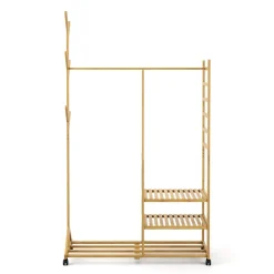 Garderobe auf Rollen Bambus BERNO 100 x 176 cm natur
