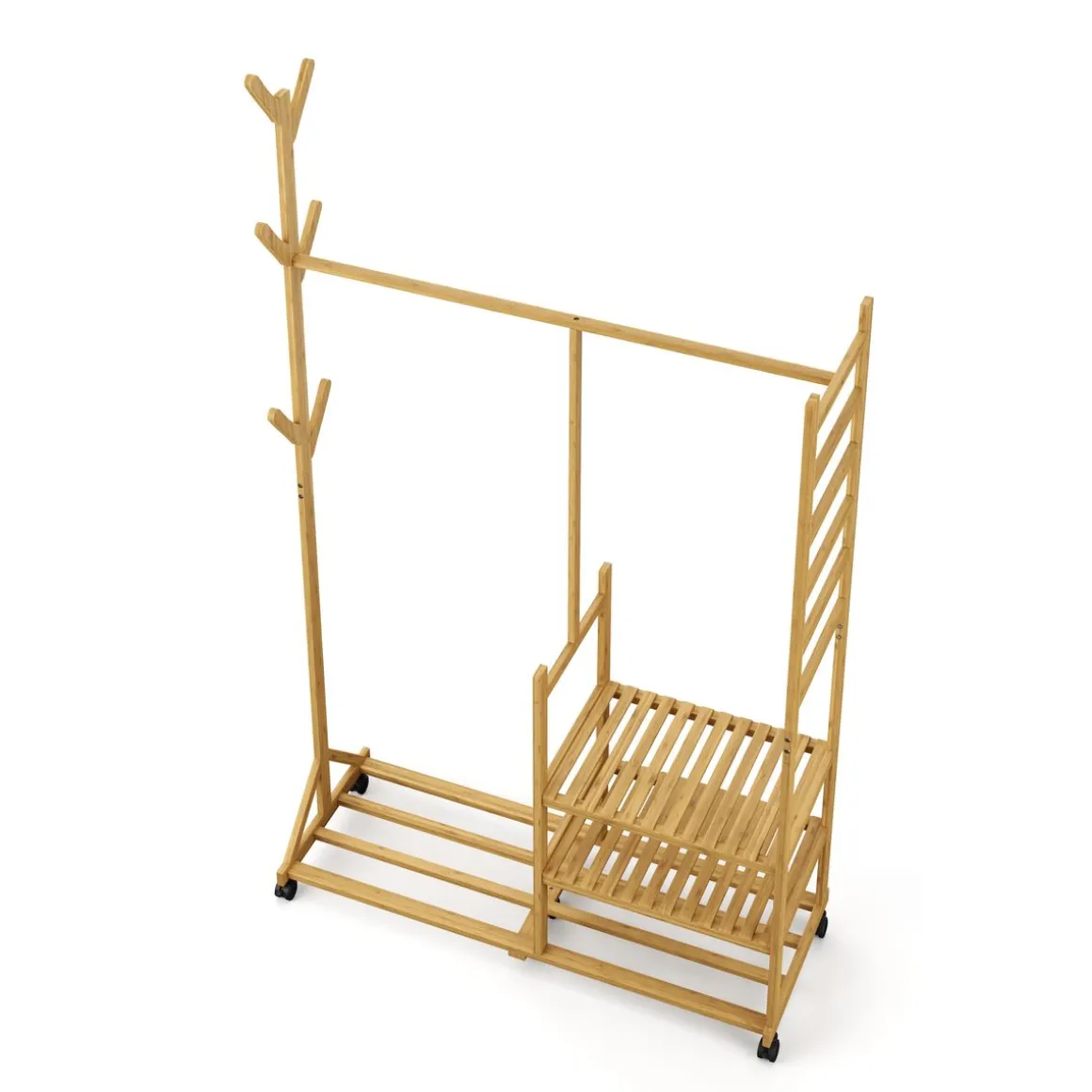 Garderobe auf Rollen Bambus BERNO 100 x 176 cm natur