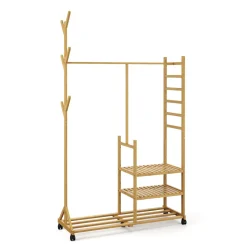 Garderobe auf Rollen Bambus BERNO 100 x 176 cm natur