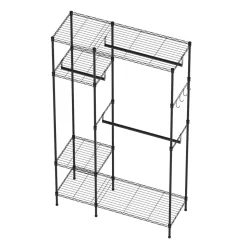 Garderobe Kleiderständer 114 x 195 cm mit 3 Stangen schwarz