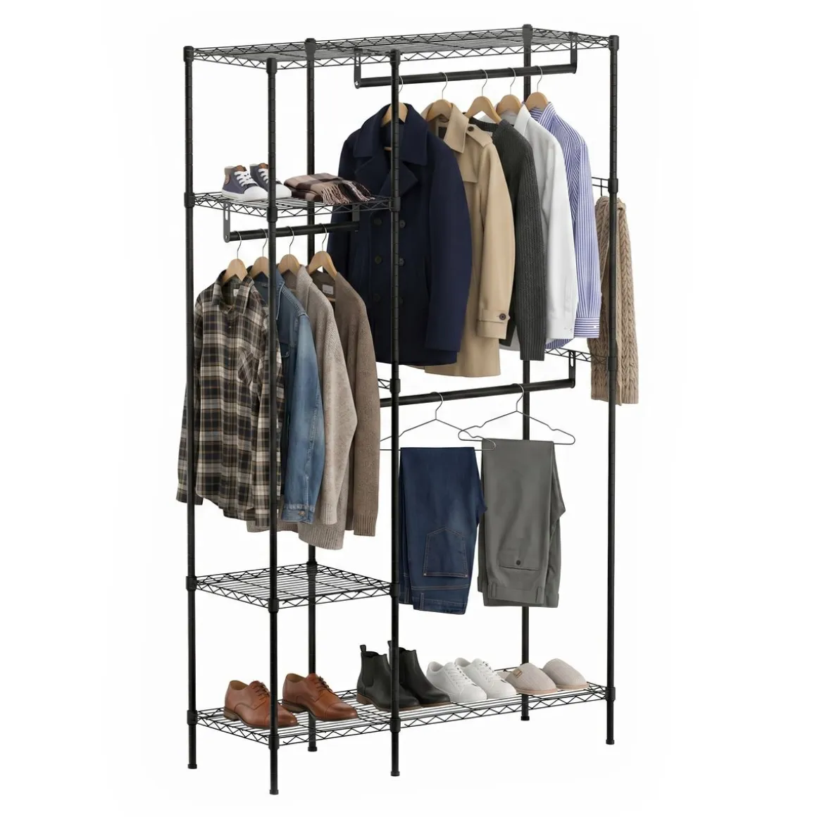 Garderobe Kleiderständer 114 x 195 cm mit 3 Stangen schwarz