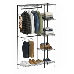 Garderobe Kleiderständer 114 x 195 cm mit 2 Stangen schwarz