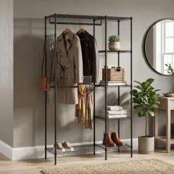 Garderobe Kleiderständer 114 x 195 cm mit 2 Stangen schwarz