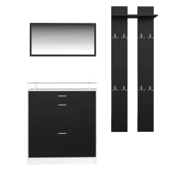 Garderobe Set KASPER 3-teilig schwarz/weiss