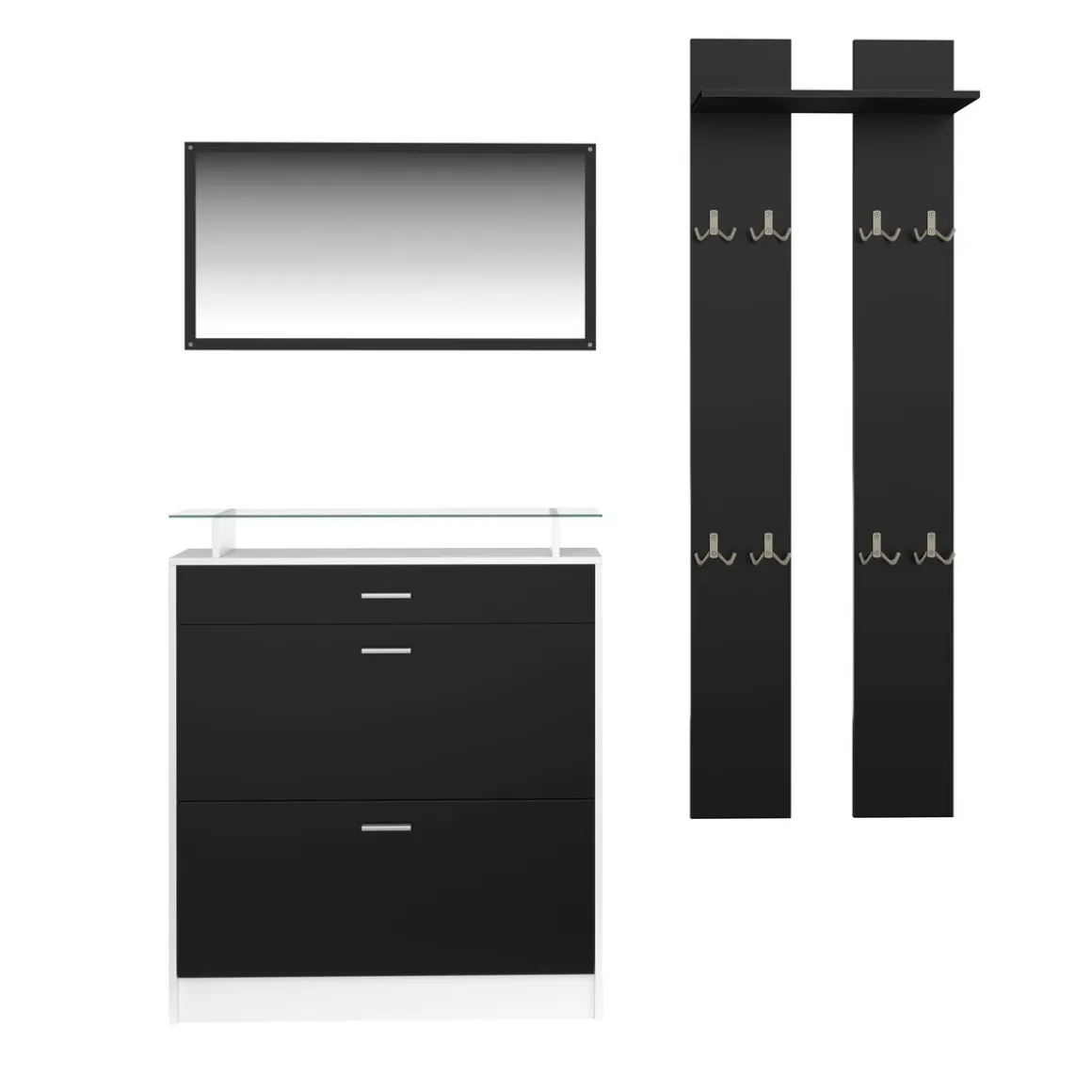 Garderobe Set KASPER 3-teilig schwarz/weiss