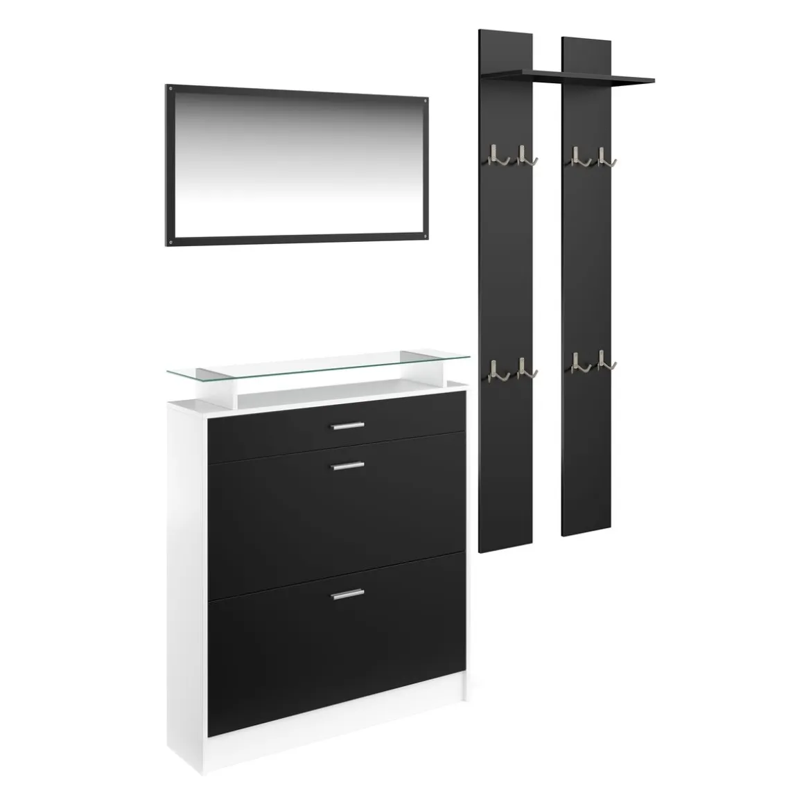 Garderobe Set KASPER 3-teilig schwarz/weiss