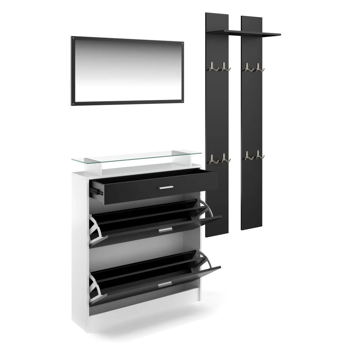 Garderobe Set KASPER 3-teilig schwarz/weiss