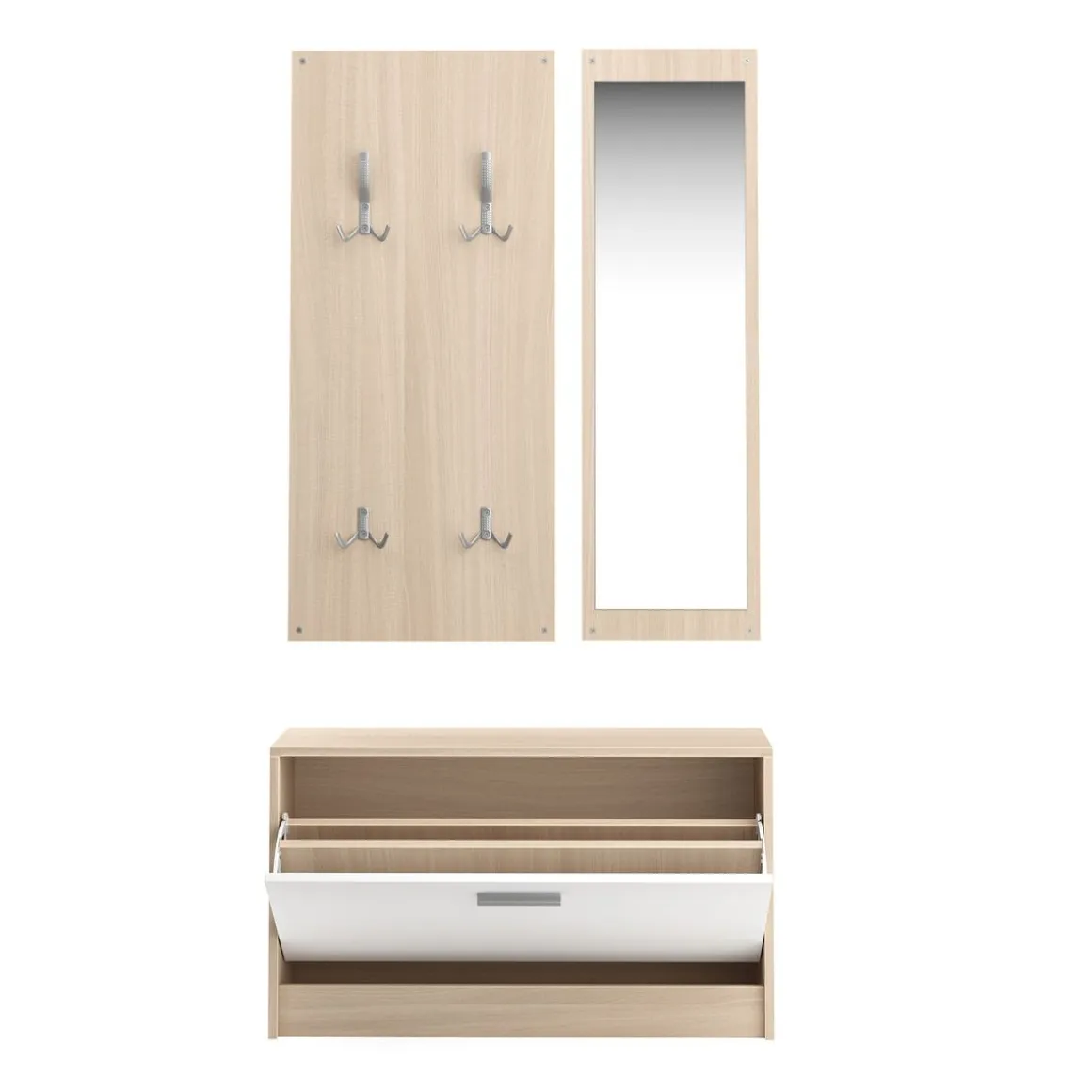 Garderobe Set LUCAS 3-teilig weiss/natur