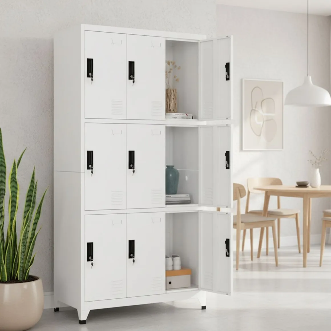 Garderobe Spind FORTI Metall 9 Fächer 90 x 180 cm weiss