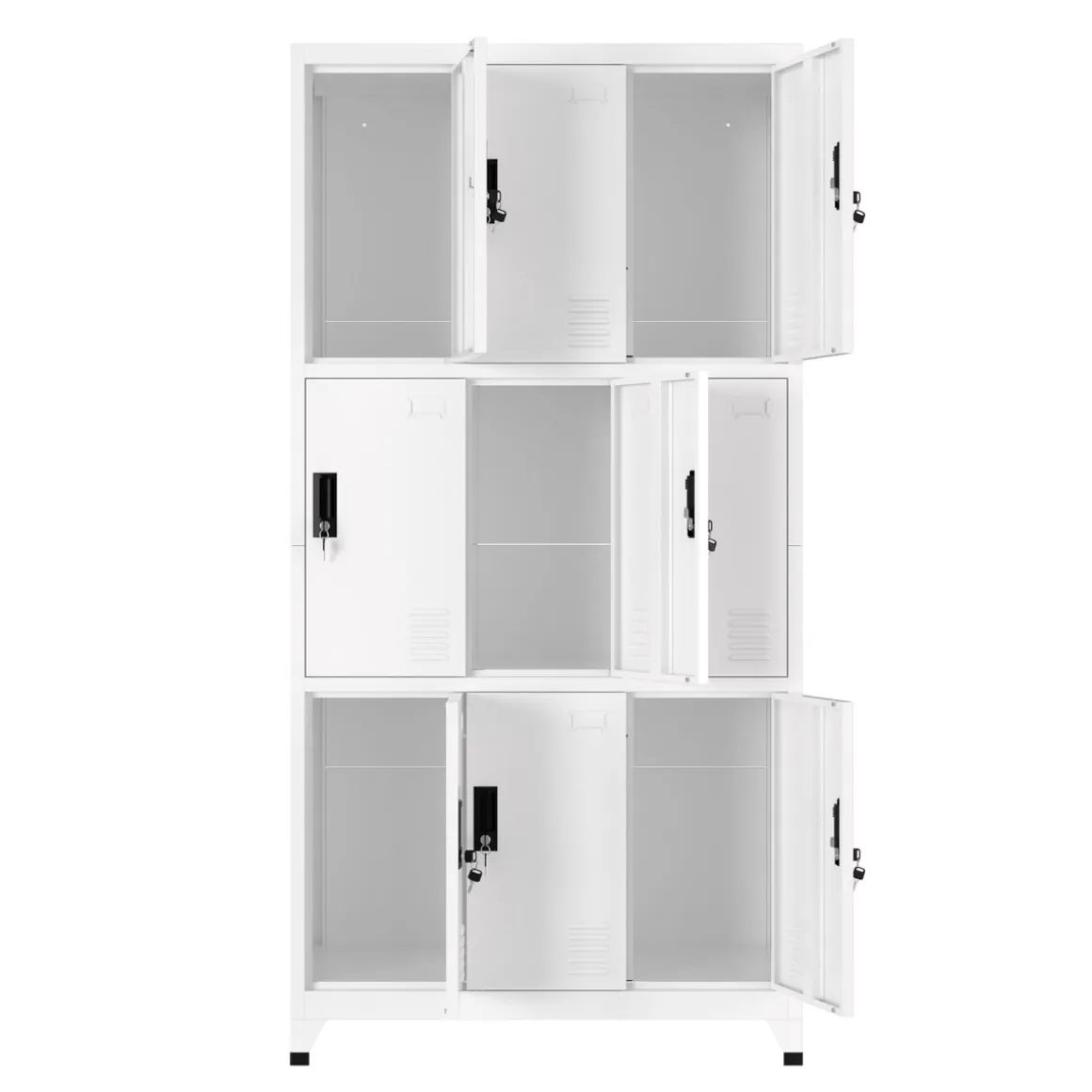 Garderobe Spind FORTI Metall 9 Fächer 90 x 180 cm weiss