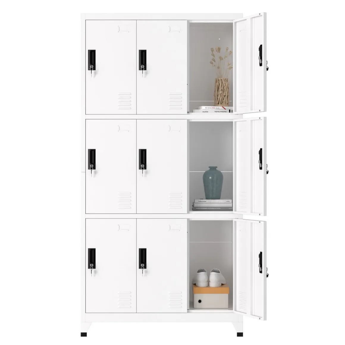 Garderobe Spind FORTI Metall 9 Fächer 90 x 180 cm weiss