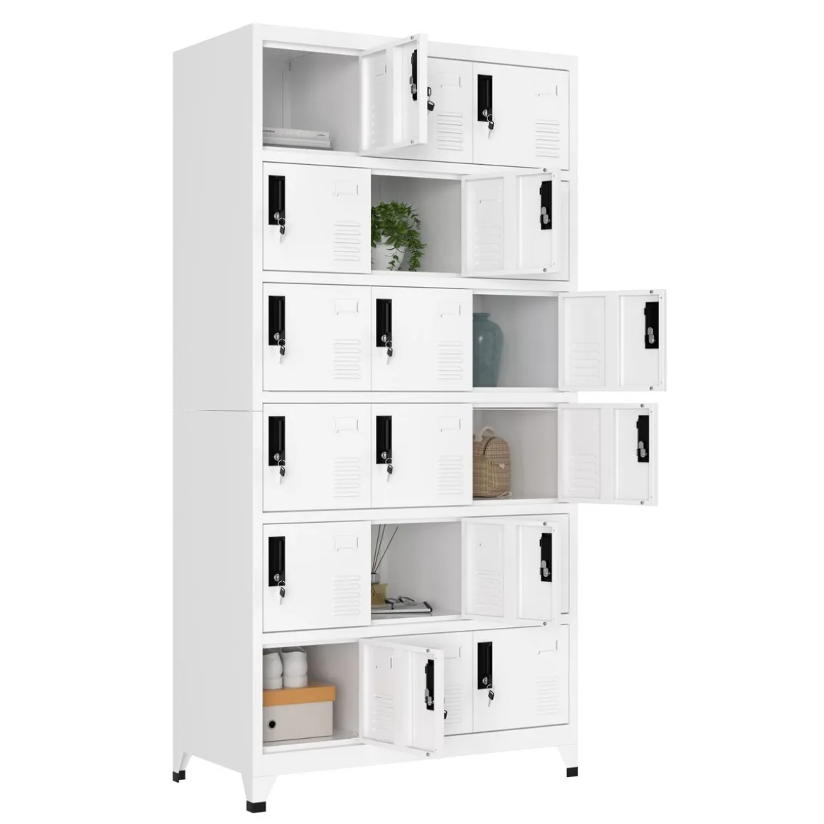 Garderobe Spind FORTI Metall 18 Fächer 90 x 180 cm weiss