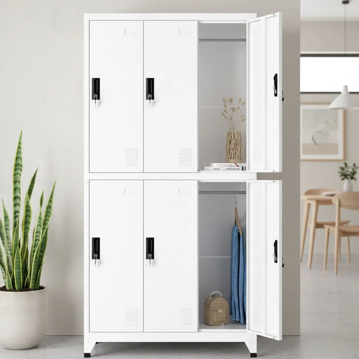 Garderobe Spind FORTI Metall 6 Fächer 90 x 180 cm weiss