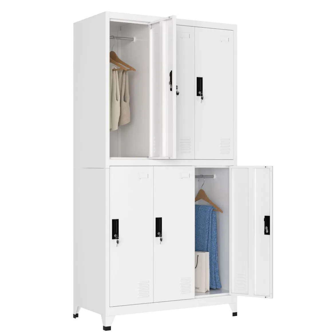 Garderobe Spind FORTI Metall 6 Fächer 90 x 180 cm weiss