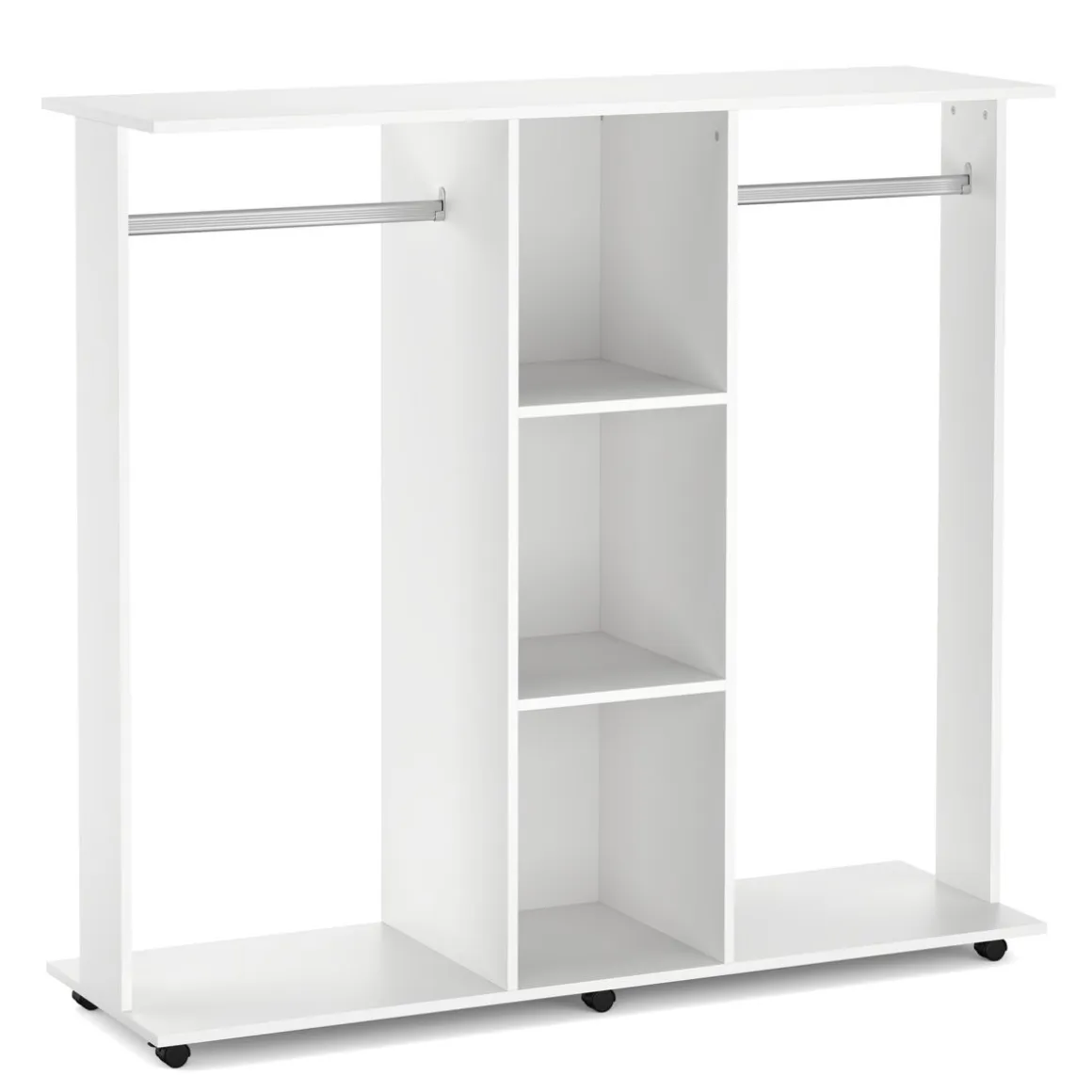 Garderobe TUBY auf Rollen 130 x 120 cm weiss