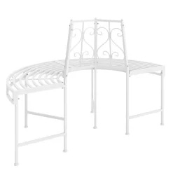Gartenbank halbrund mit Rückenlehne LISE 124 cm weiss