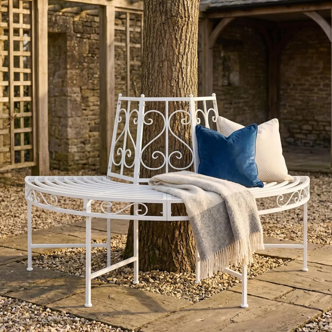 Gartenbank halbrund mit Rückenlehne LISE 124 cm weiss