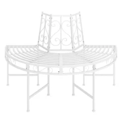 Gartenbank halbrund mit Rückenlehne LISE 124 cm weiss