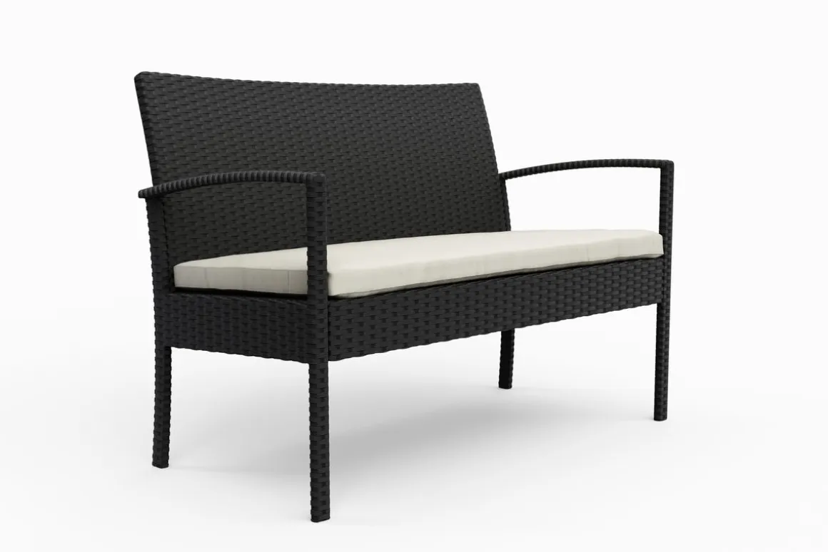 Gartenbank Rattan 108 cm schwarz