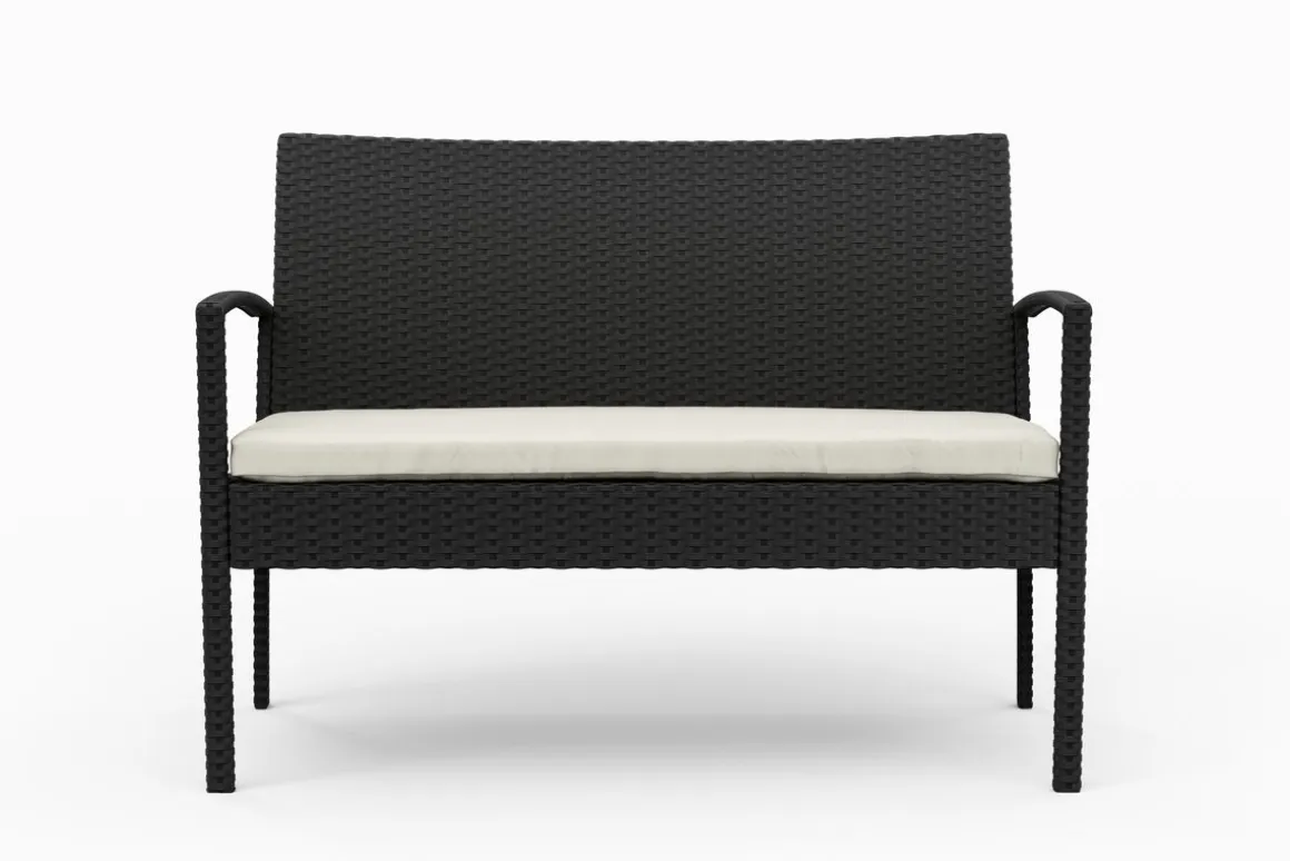 Gartenbank Rattan 108 cm schwarz
