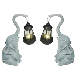 Gartenfigur Elefant mit Solar Laterne 2er Set