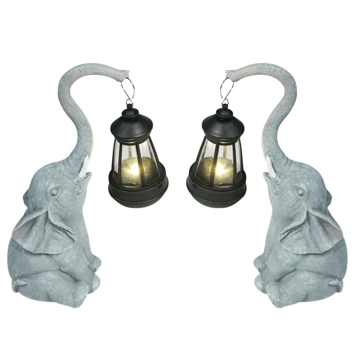 Gartenfigur Elefant mit Solar Laterne 2er Set