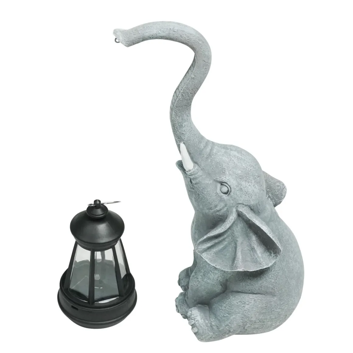 Gartenfigur Elefant mit Solar Laterne 2er Set