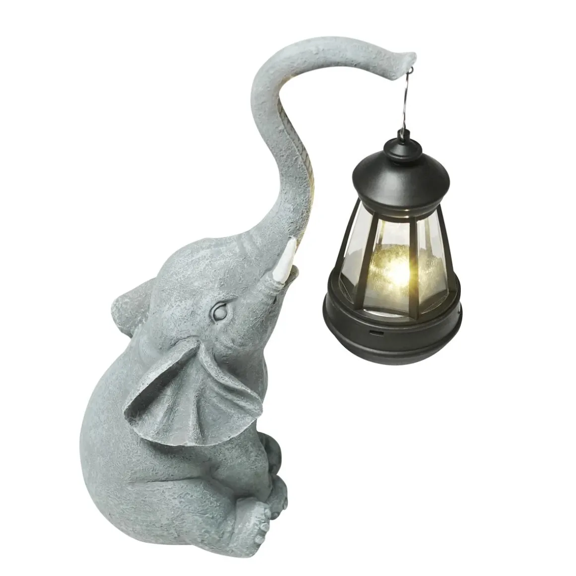 Gartenfigur Elefant mit Solar Laterne 2er Set