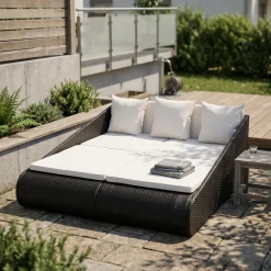 Gartenliege EMILIA 200 x 142 x 59 cm schwarz/beige