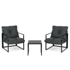 Gartenmöbel Set DELANO 3-teilig anthrazit/schwarz