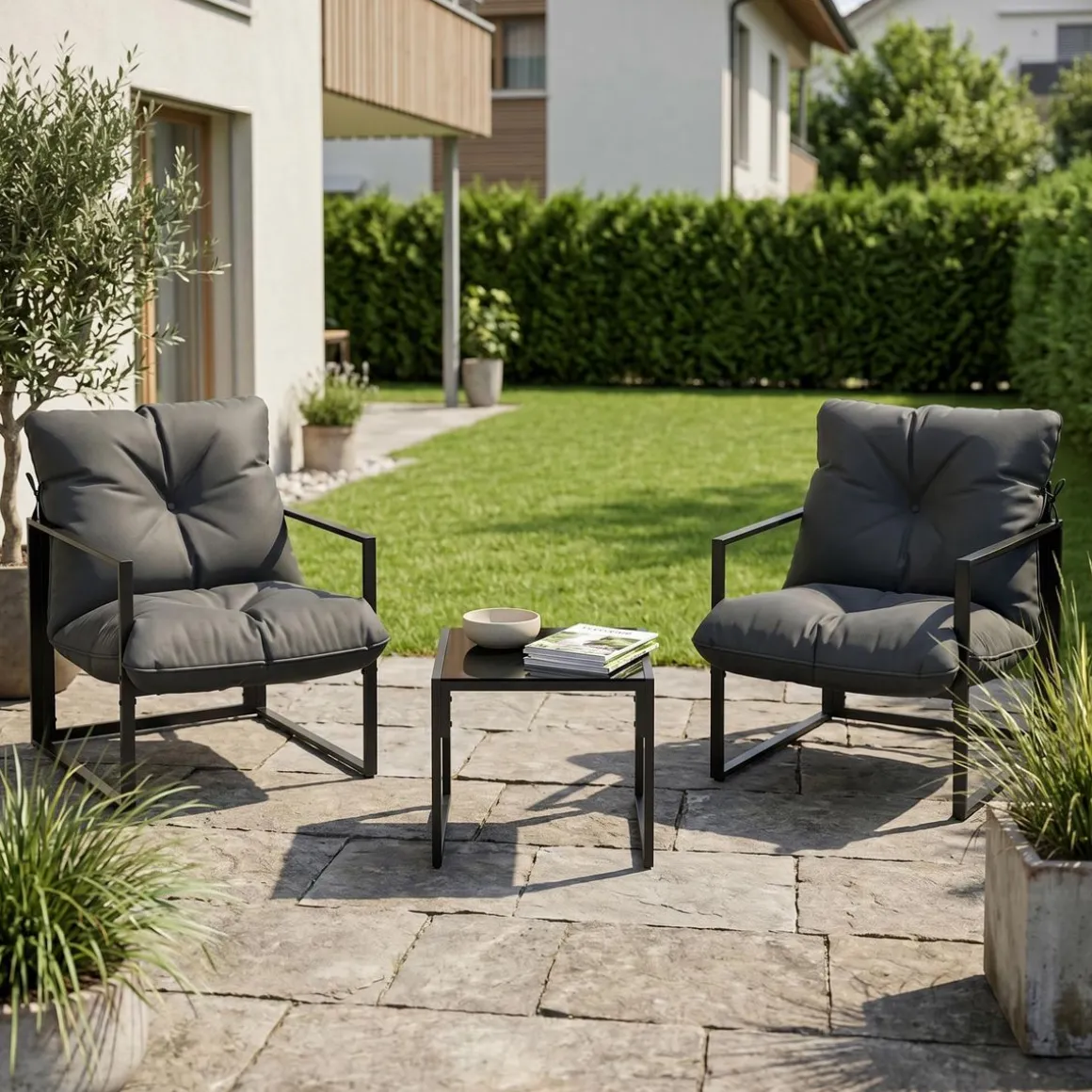 Gartenmöbel Set DELANO 3-teilig anthrazit/schwarz