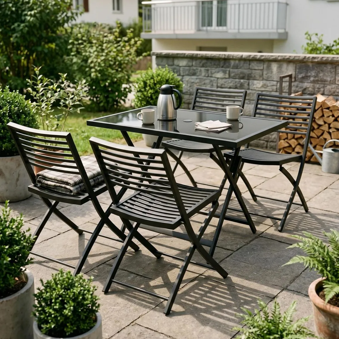 Gartenmöbel Set FABRICE mit Schirmloch schwarz
