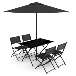 Gartenmöbel Set FILIPPO mit Sonnenschirm schwarz