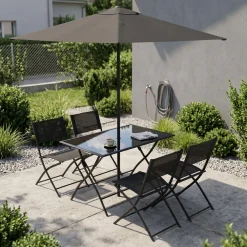Gartenmöbel Set FILIPPO mit Sonnenschirm schwarz