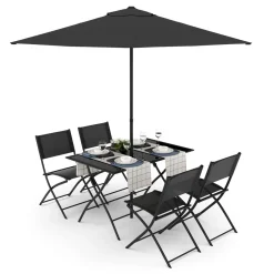 Gartenmöbel Set FILIPPO mit Sonnenschirm schwarz