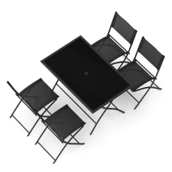 Gartenmöbel Set FILIPPO mit Sonnenschirm schwarz